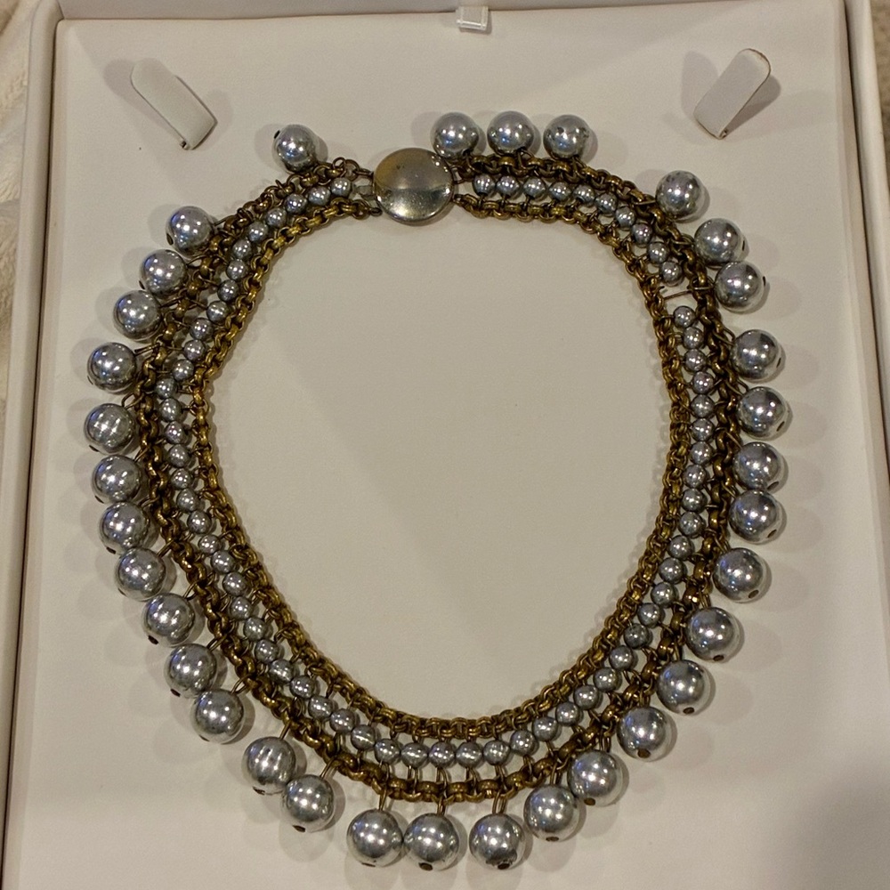 Vintage Silver Pearl & Gold Chain Statement Collar Necklace